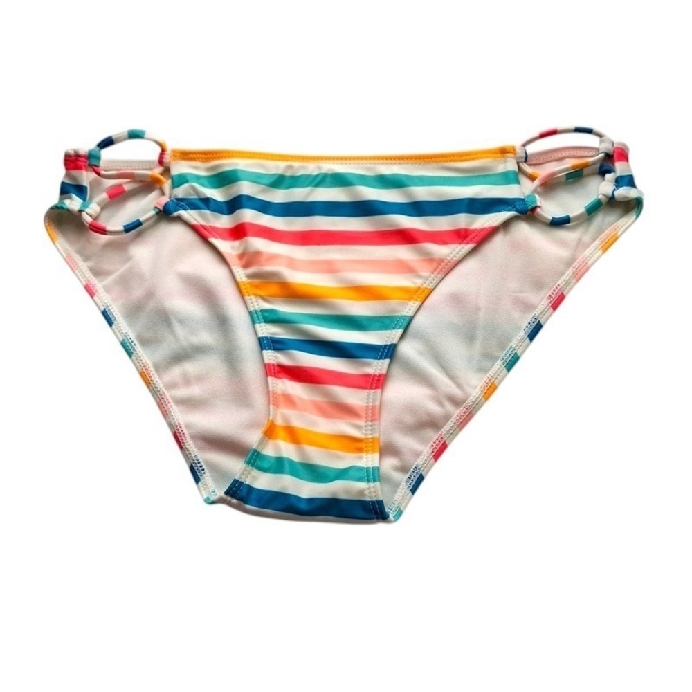 Hot Water Bikini Bottom Medium Multicolor Stripe Hipster Side Detail Swimwear